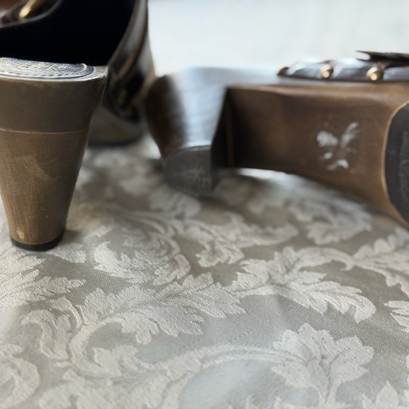 Coach Tan and Brown Patchwork Heeled Mules - Picture 3 of 4